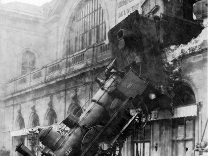 A derailed locomotive